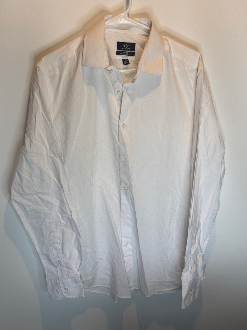 Dockers White Men's Long Sleeve Dress Shirt Size: M